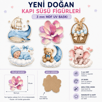Yeni Doğan Kapı Süsü Figürleri – 3 mm MDF UV Baskı