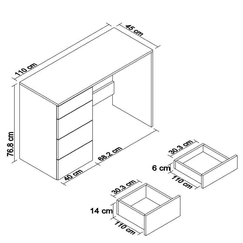 4 ÇEKMECELİ ÇALIŞMA MASASI 110 CM BEYAZ RENK 